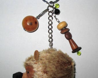 Bag charm Hedgehog with wood and glass beads / unique Piece!