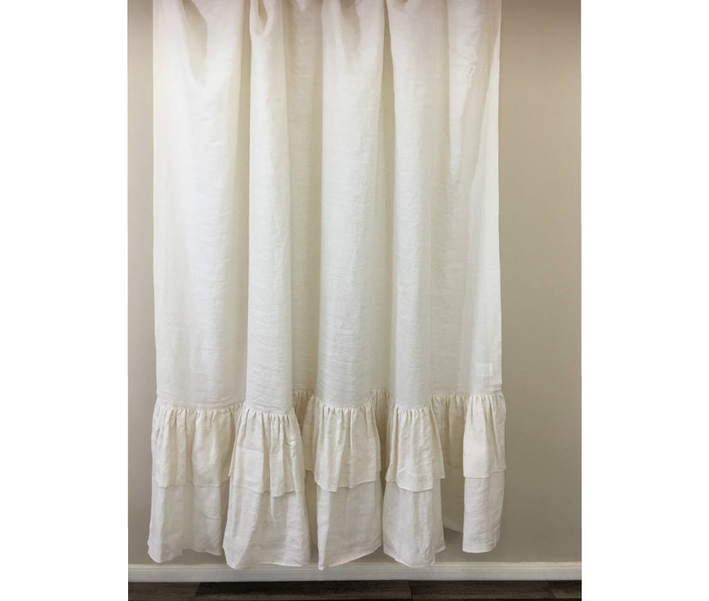 Cream Linen Shower Curtain with Double Layer Ruffles Fabulous