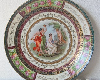 Antique Porcelain Wall Plate with Fragonard Decor, Jungerhans