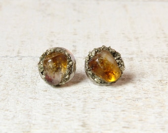 Citrine Earrings, Raw Citrine Earrings, Citrine Stud Earrings, Raw Citrine, November Birthstone, Raw Gem Earrings, Raw Crystal Earrings