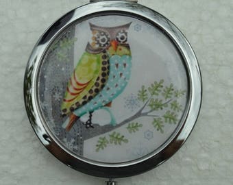 1 Pocket mirror, handmade OWL purse