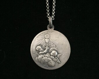 RARE antique french cherubin communion medallion