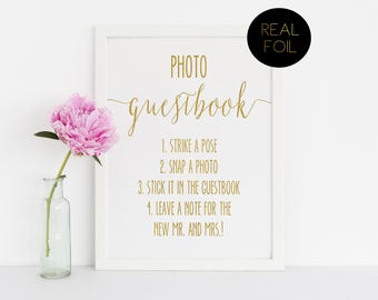 Photo Booth Guest Book, Foiled Wedding Prints, Polaroid Guestbook, Gold Foil Wedding, Wedding Signs, Gold Wedding Sign, Guestbook Sign, Gold