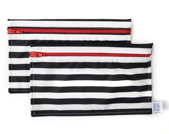 Sacs à collation réutilisables - Ligné noir - Reusable snack bags - 2 snack bags - lined black and white