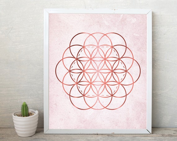 Printable Art Downloadable Print Flower of Life pink rose