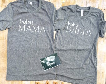 Baby Mama, Baby Daddy, Pregnancy Announcement shirts, Couples shirt, Baby Mama t-shirt, Mom to Be, Pregnancy Reveal, New Mom, new dad Shirt