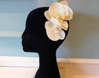 Cream Orchid hair flowers, bridal hair flowers, " Real touch" orchid fascinator/hair comb