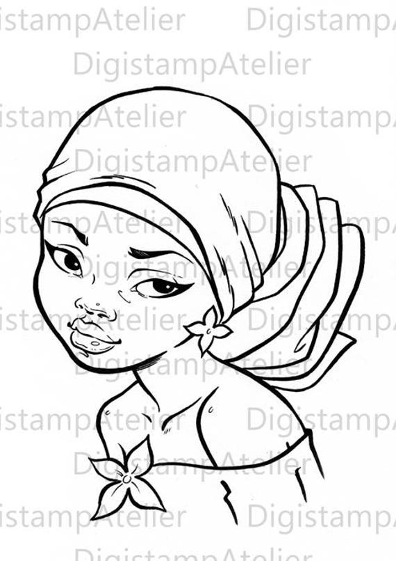 Black headwrap. INSTANT DOWNLOAD Digital Digi Stamps