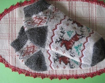 EU-38-40/ US- 8-9 Nordic Beautiful knitted Angora wool socks for women. Scandinavian knit pattern Deer. Soft, warm and very comfortable