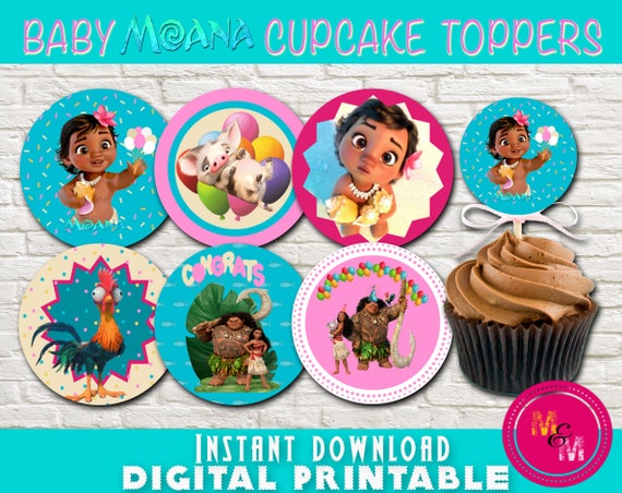 Baby Moana Birthday Cupcake Toppers Printable Instant