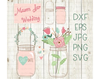 MASON JAR WEDDING Svg, Monogrammed Mason Jar, Mason Jar Clipart, Split Frame, Circle Monogram, Digital Cut File, svg File, Instant Download
