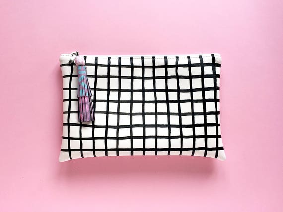 black and white checkered clutch