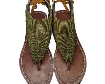 Leather Sandals, African sandals, Maasai sandals, Beaded sandals, Kenyan sandals, Handmade sandals, flat sandals, strappy sandals