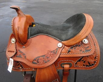 15 16 Barrel Racing Pleasure Silver Show Tooled Leather Horse Western Saddle