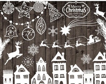 40%SALE Chalkboard Christmas Clipart: "CHRISTMAS CLIP Art" Snowflake clipart Christmas deer Merry Christmas clipart new year clipart christm