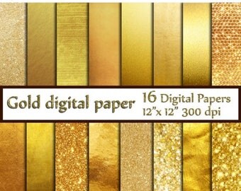 40%SALE Gold Foil Digital Paper: "GOLD DIGITAL Paper" Metallic Gold Digital Paper Gold Paper Gold Backgrounds Digital Gold Foil Paper