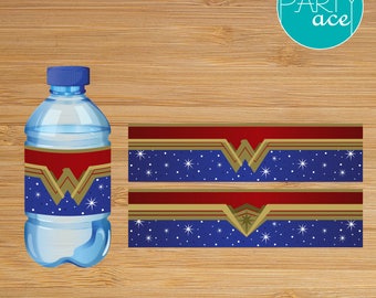 Wonder Woman Printable Water Bottle Labels Wonder Woman Birthday Party Superhero Birthday Party Decoration Marvel