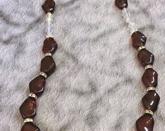 ON SALE Sparkling red and crystal bead necklace, gift for her