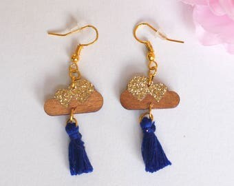 Wooden cloud earrings
