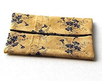 Fabric Travel Tissue Holder in Blue and Tan - Floral Tissue Cover