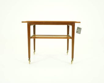 D258 Danish Mid-Century Modern Teak Bar Drinks Cart Serving Tea Removable Tray