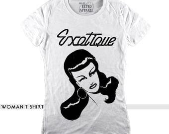 EXOTIQUE, woman t shirt, white tee, retro t-shirt, goth tee, fetish t-shirt, fetish tees, vintage t-shirt, white woman t-shirt