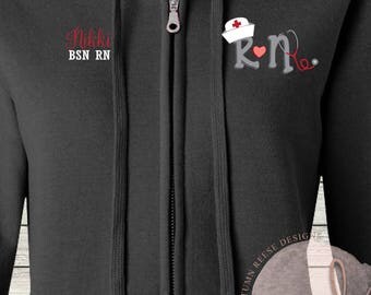 Women's Zip French Terry Hoodie RN LPN CNA Nurse Nursing Sweatshirt Jacket