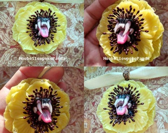 RESERVED FOR CC Yellow Poppy Carniflora Chocker polymer clay predator flower