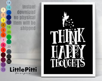 Think happy thoughts, scandinavian kids room, Peter Pan wall decor, disney quote, disney nursery decor, nursery instant download, Peter Pan