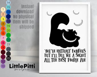 Lewis Carroll quote, Alice in Wonderland print, Cheshire Cat print, Alice in Wonderland wall art, nursery wall decor, kids room art decor