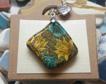 Sea pottery shard hand painted pendant/necklace