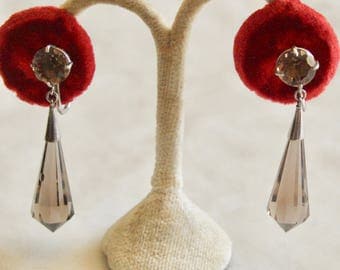 1950's Japan Sterling Smokey Quartz Dangle Earrings