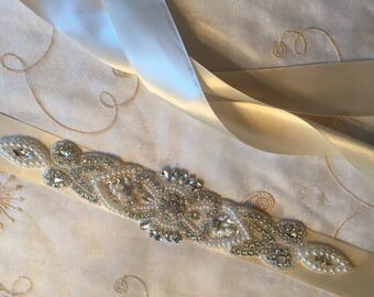 Bling!! Rhinestone and Pearl Bridal Wedding Gown Sash