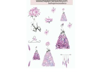Boho Princess Mini Deco Sheet - planner stickers - fashion girl - floral stickers - decorative stickers - deco stickers