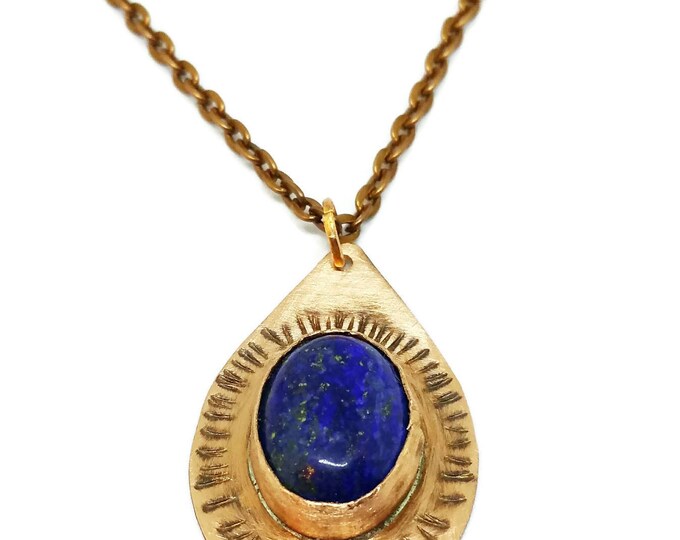 Lapis Lazuli Gemstone Copper Necklace, Truth Crystal Pendant, Third Eye Chakra Jewelry, Throat Chakra Necklace