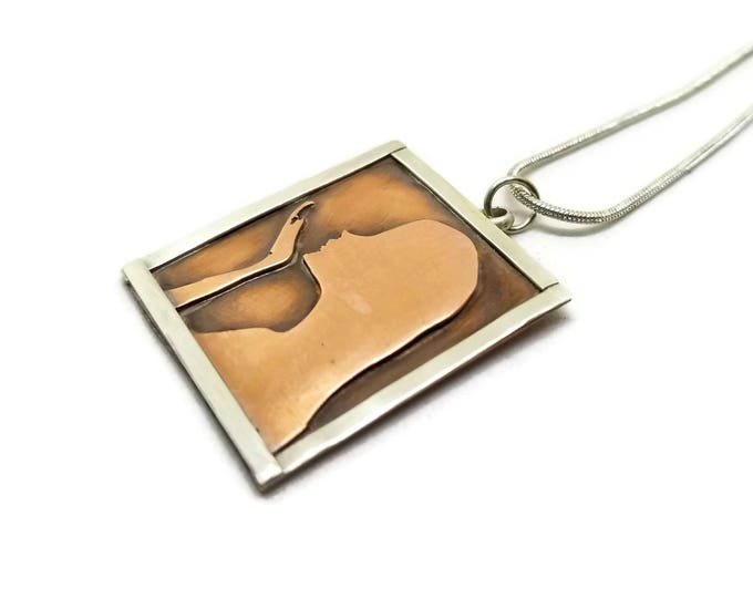 Mixed Metal Silhouette Pendant, Bella Ornamenti Logo Necklace, Copper and Sterling Silver Necklace, Unique Birthday Gift, One of a Kind