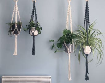The Spiral Crown Macrame Plant Hanger // Natural Cotton // in 2 sizes // Natural Cotton, Black or Grey