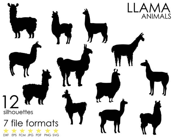 Download 25%OFF 12 Silhouettes LLAMA Animal Animals dxf eps fcm