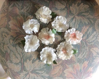 Vintage Millinery Flowers Lot, 8 Flowers, Velvet, Chiffon, Pearly White Stamens, Used