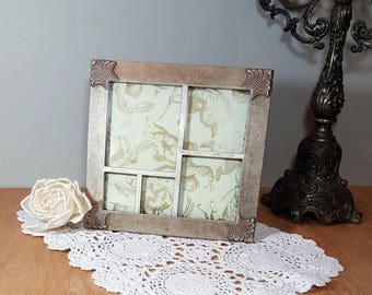 SILVER PICTURE FRAME Vintage Frame 9.5"x8.5" Multi -frame Holds 5 Photos Hanging Frame or Table Top Frame for Office or Desk
