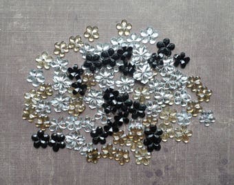 Lot 100 black beige transparent flower 9mm to 1.2 cm shade shape rhinestone