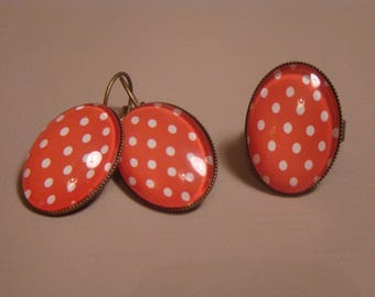 Polka dot earrings and ring set
