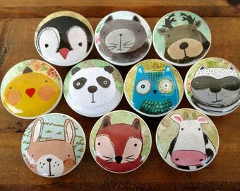 Set 10, 12, 13, 17 Woodland Forest Animals Wood Knob - Nursery Room, Baby Room, Kids Room, Dresser Knob, Size 1.5 (1 1/2") Drawer Pull