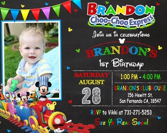 Mickey Mouse Choo Choo Express Invitation, Mickey Choo Choo Express Birthday, Mickey Mouse Clubhouse Invitation , Mickey Mouse Invitation