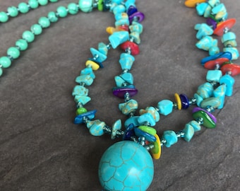 Turquoise Stone Beaded Long Necklace