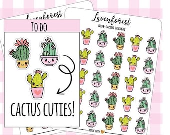 Cactus planner stickers, cactus stickers, kawaii stickers, cute sticker, stickers for happy planner, personal planner, filofax, D0038