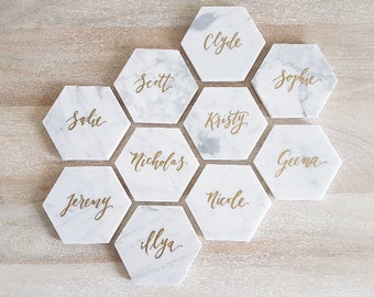 Marble Hexagon Tile Place Cards // Table Numbers // Escort Cards