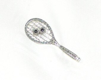 Vintage Sterling Silver Tennis Racket Pin