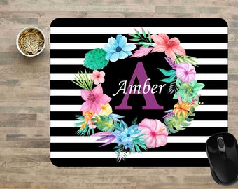 Floral Mouse Pad, Water Color Mouse pad, Rugby Stripe Mouse Pad, Floral Bouquet Mouse Pad, Monogram Mouse pad, Personalized Mouse Pad