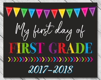 First Day of First Grade, School Sign, Printable First Day, Back To School Sign, First Day of School Chalkboard Sign, First Grade Sign
